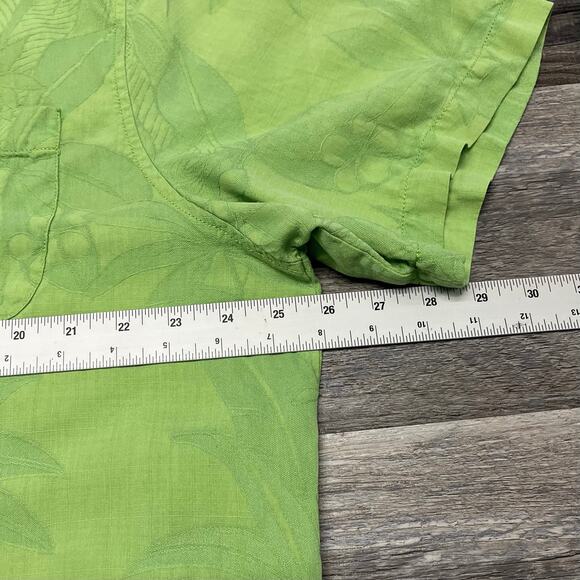 Tommy Bahama Silk Shirt Green Mens XL Ripstop Floral Tropical AOP Button Up - Picture 7 of 9